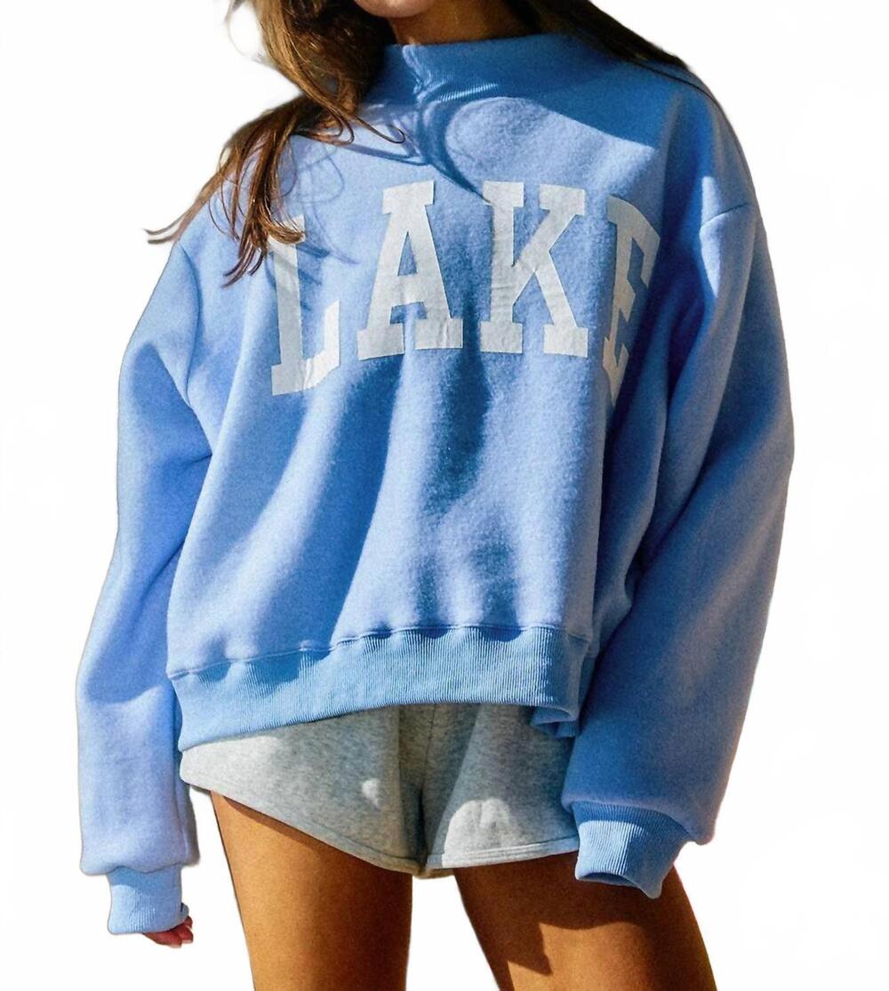 NEW BUCKETLIST beach & lake reversible mock-neck crop sweatshirt in blue